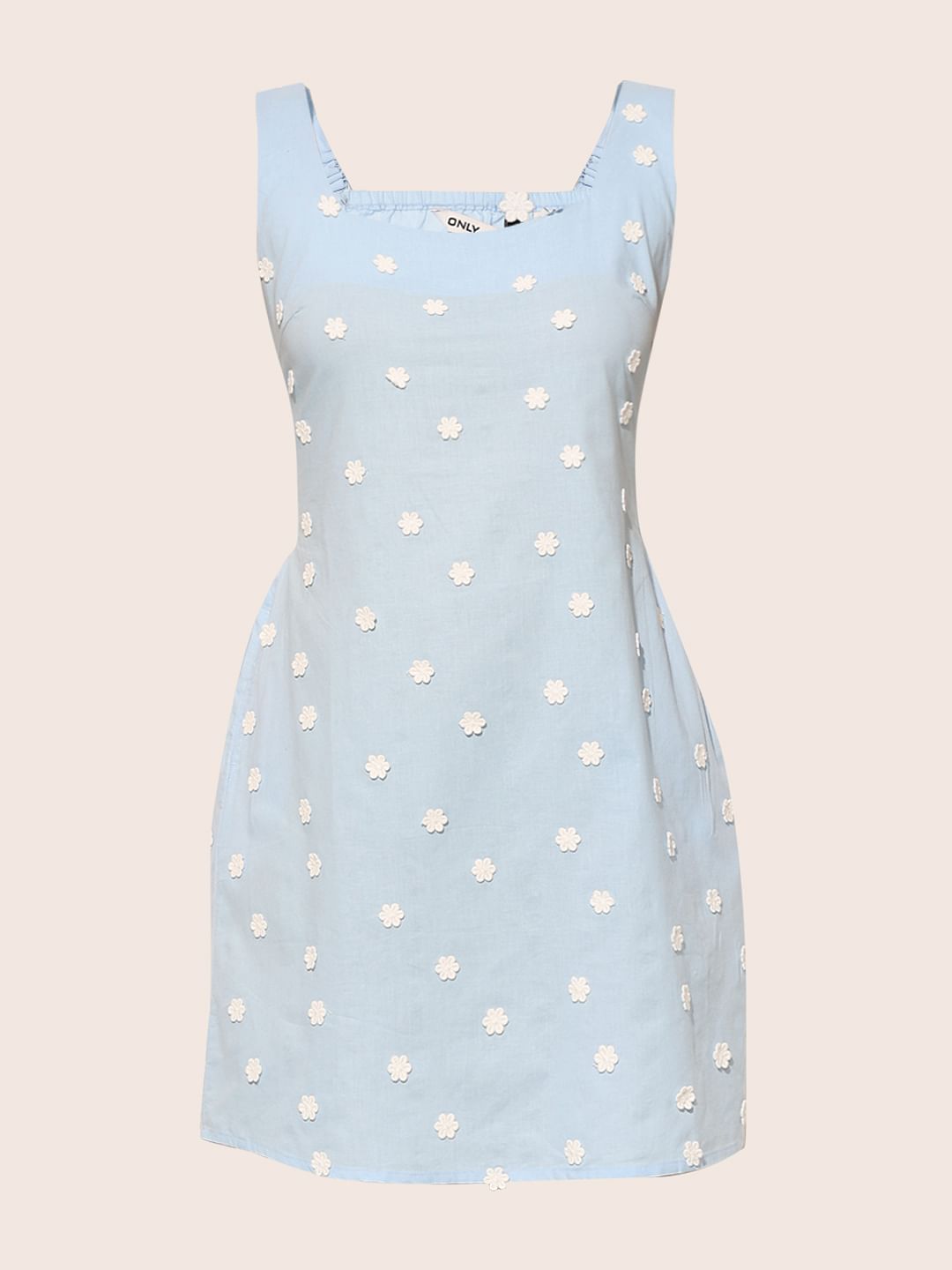 Light Blue Embroidered Floral Mini Dress