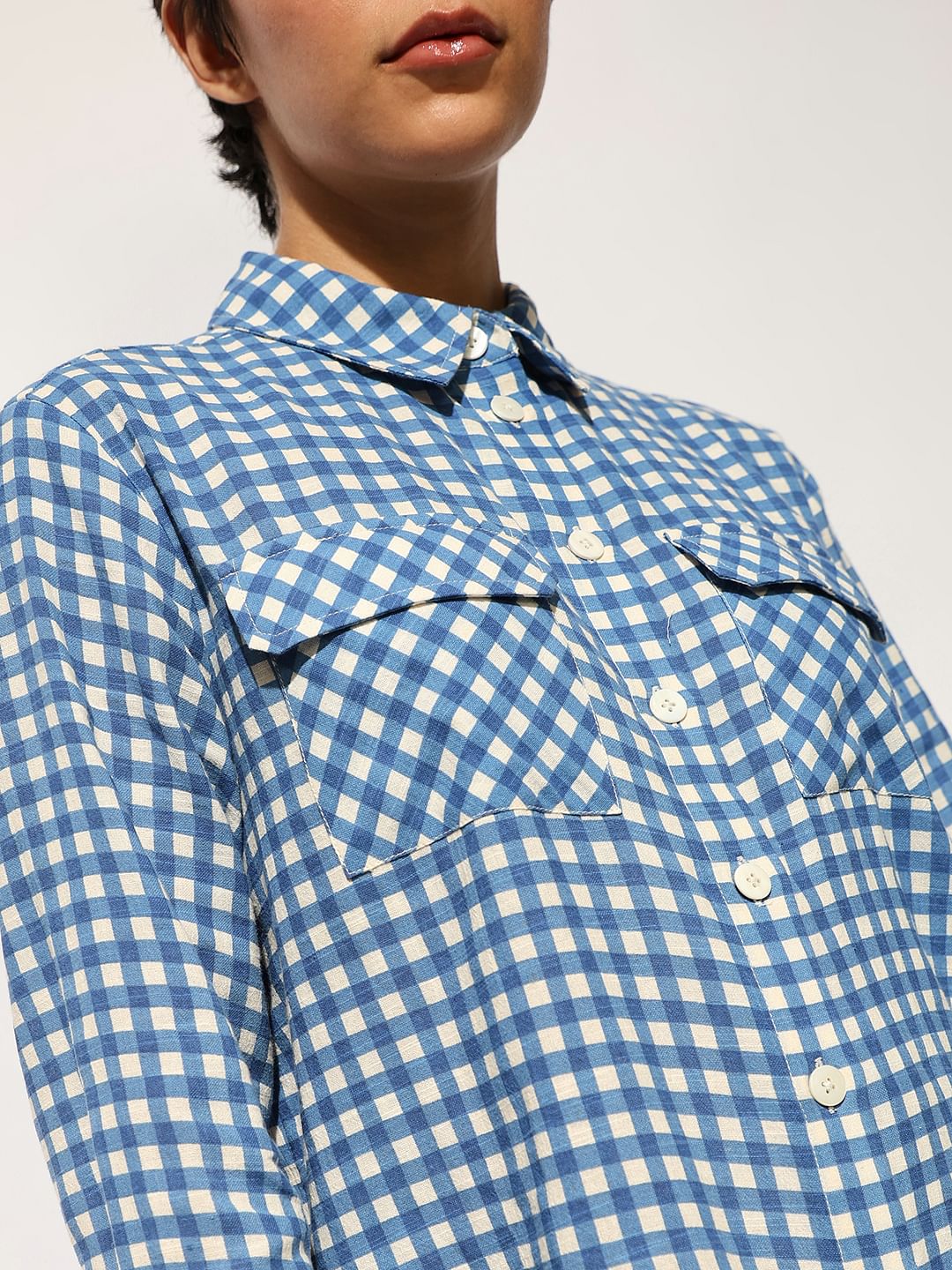 Blue Check Print Shirt Dress