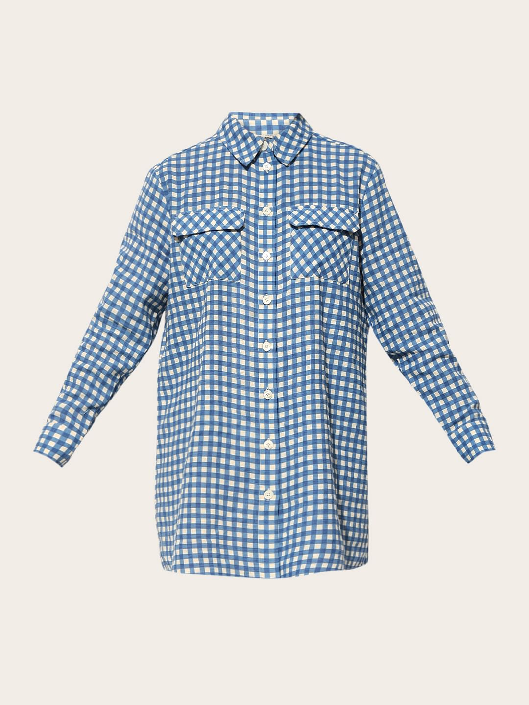 Blue Check Print Shirt Dress