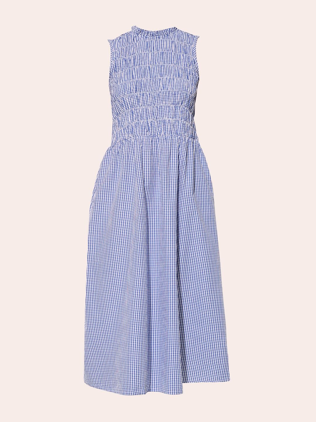 Blue Check Sleeveless Midi Dress