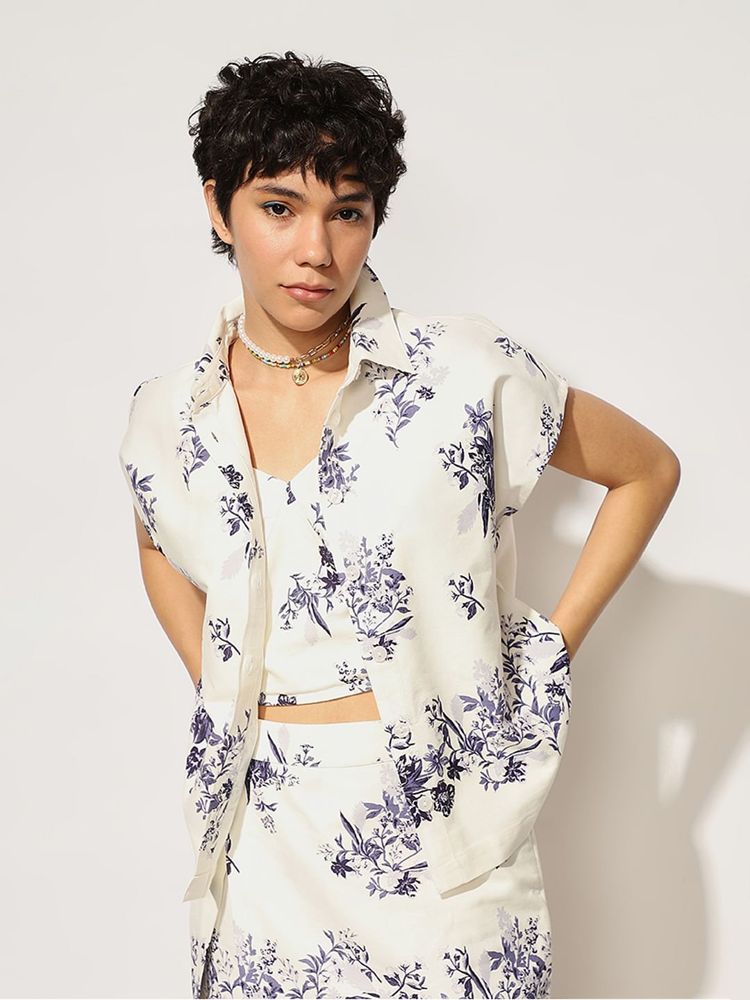 White Printed Co-Ord Set Shirt