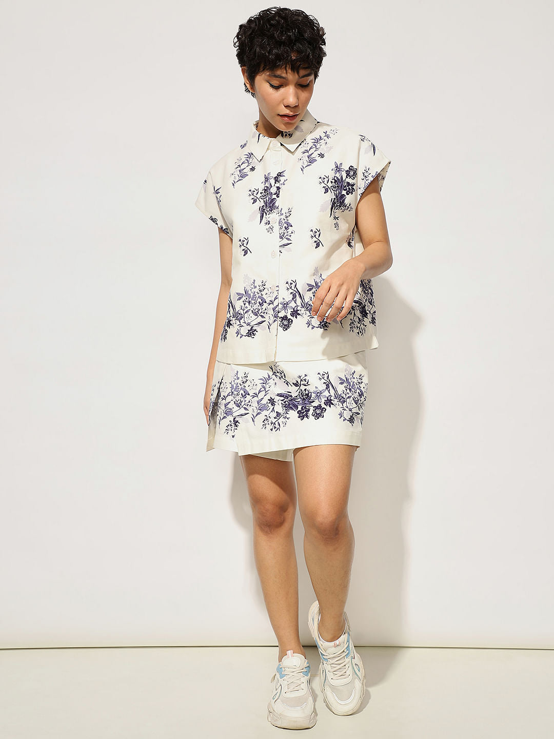 White Printed Co-Ord Set Shirt