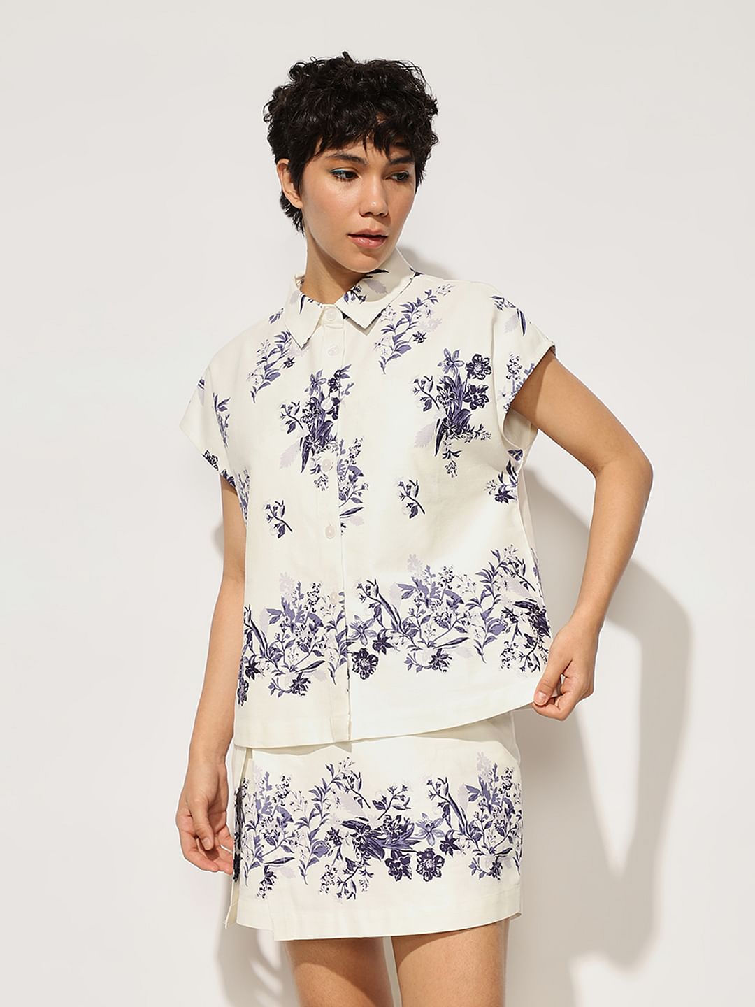 White Printed Co-Ord Set Shirt