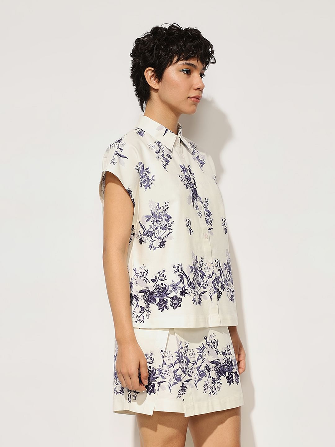 White Printed Co-Ord Set Shirt