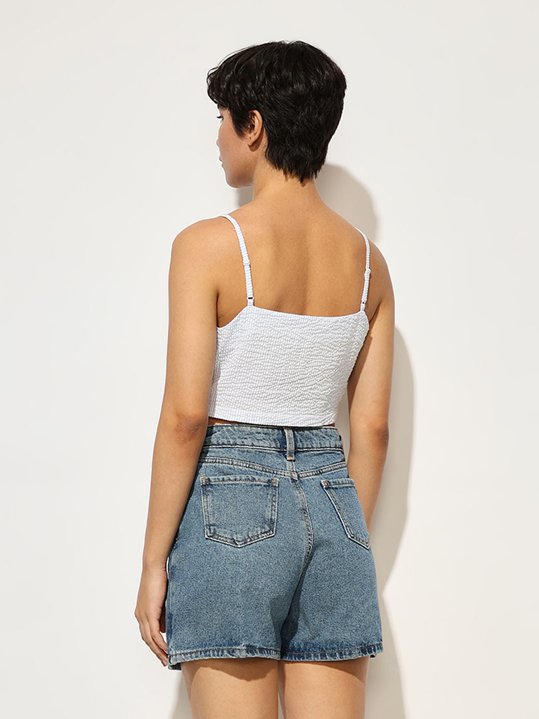 Blue Seersucker Cropped Top