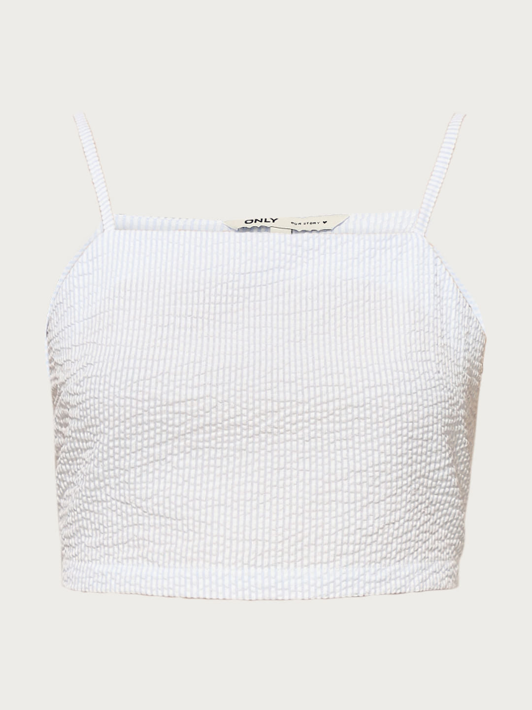 Blue Seersucker Cropped Top