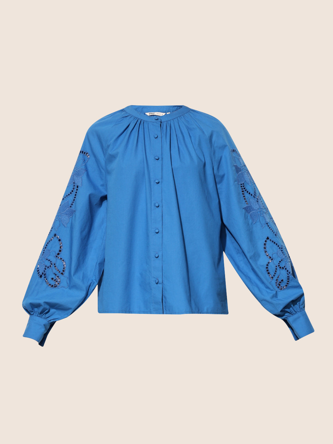 Blue Cotton Mandarin Collar Top