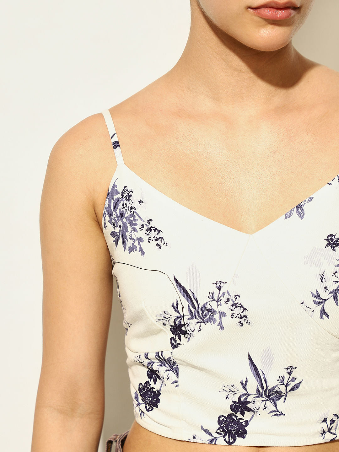 White Printed Co-Ord Set Crop Top