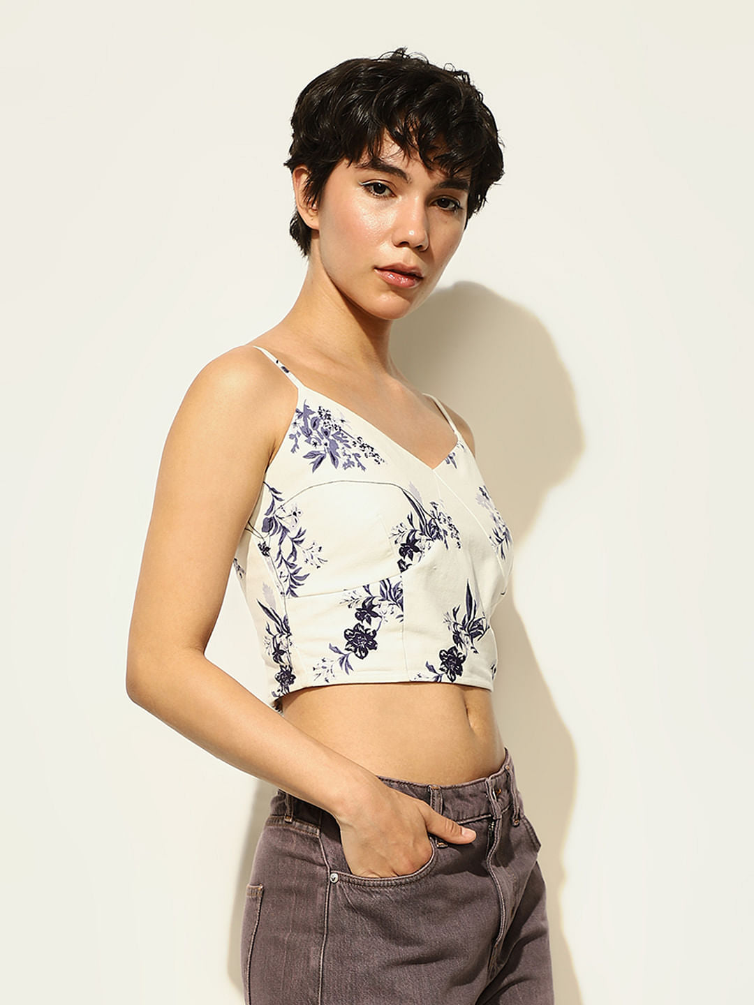 White Printed Co-Ord Set Crop Top