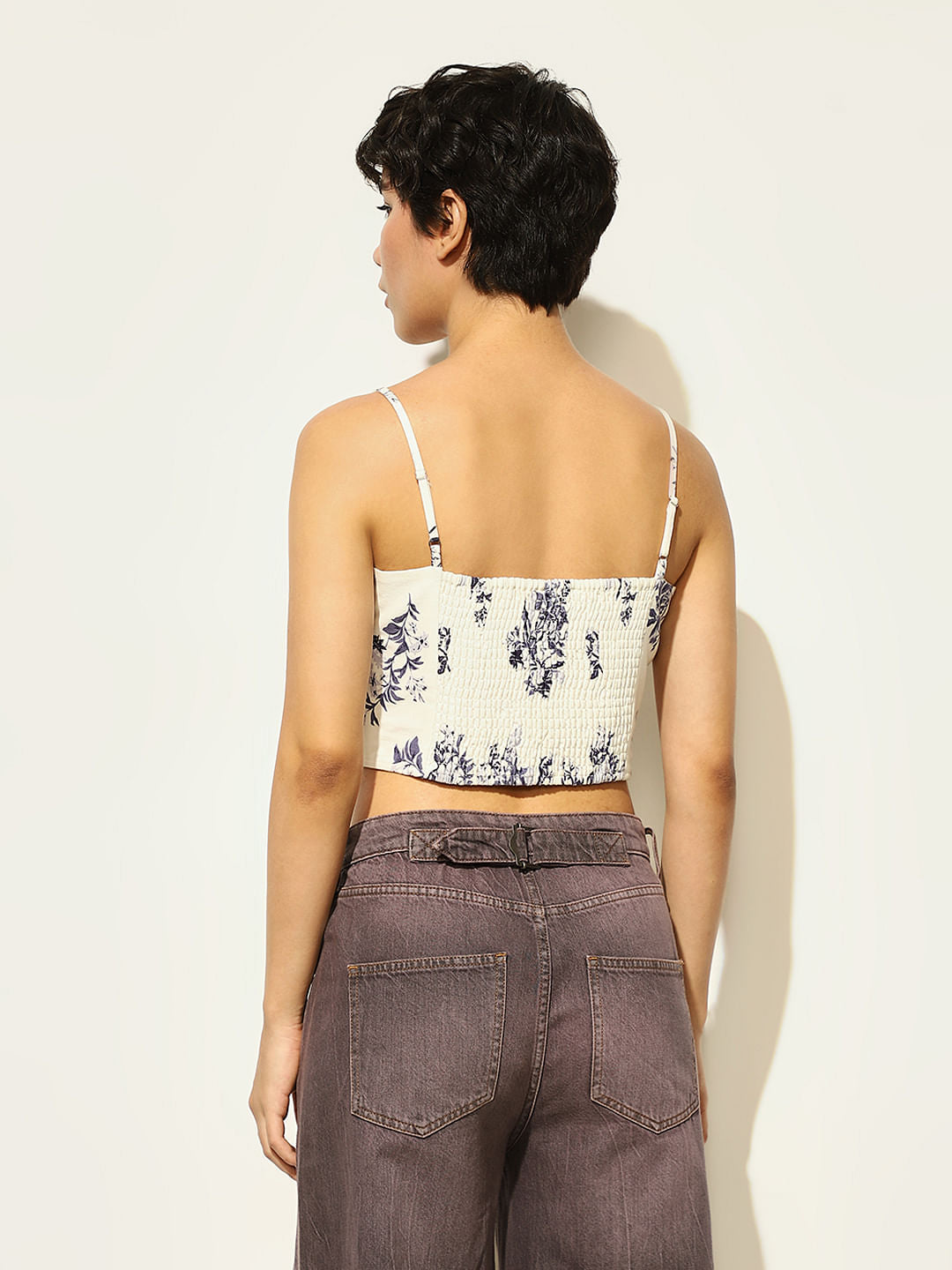 White Printed Co-Ord Set Crop Top