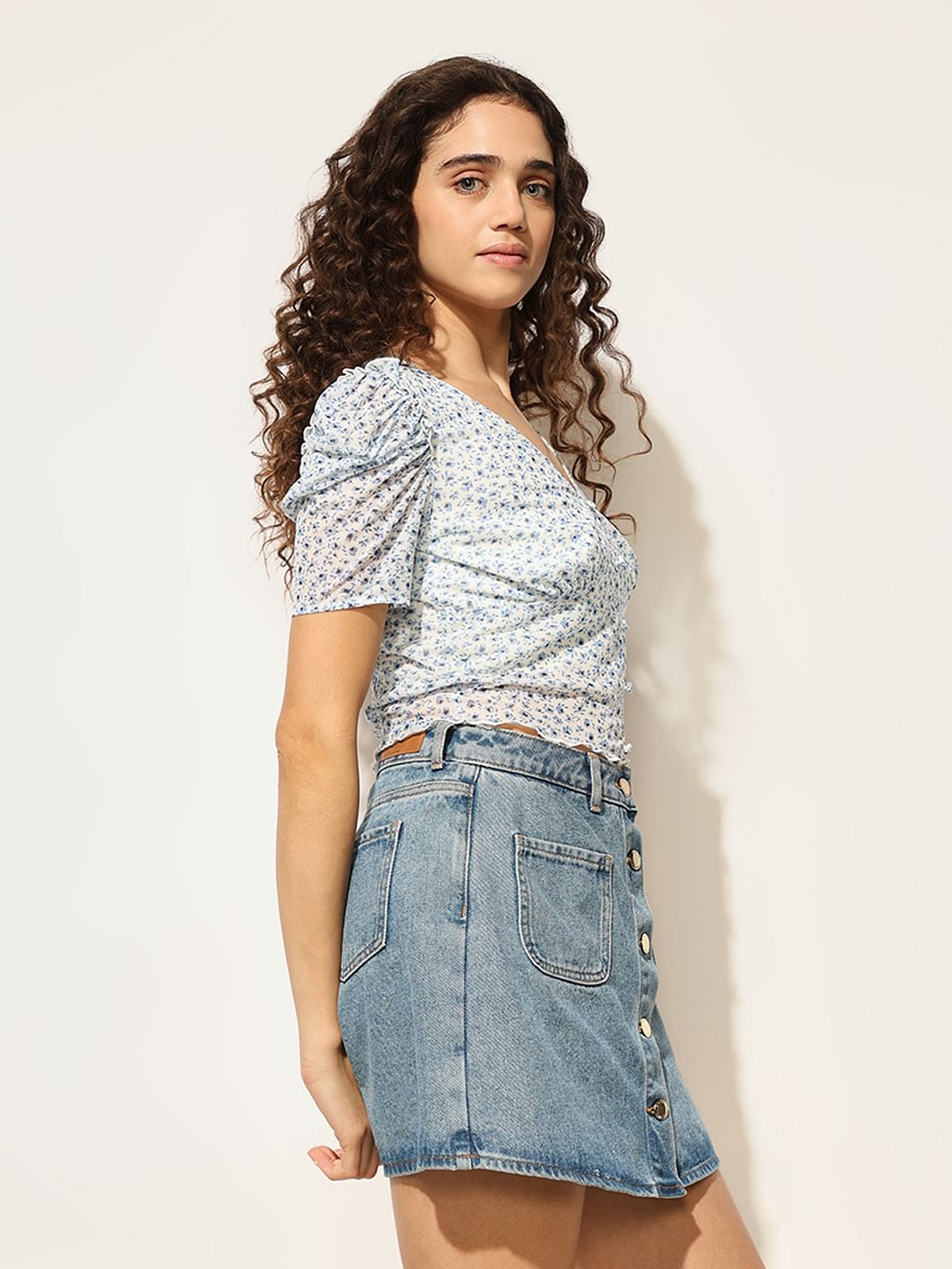 Blue Floral Crop Top