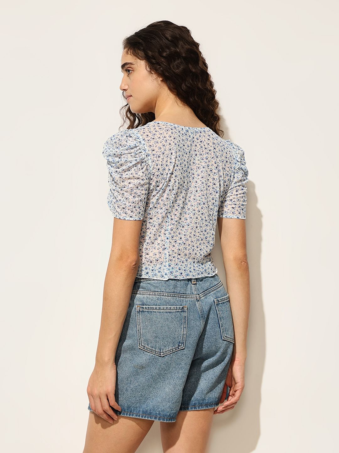 Blue Floral Crop Top