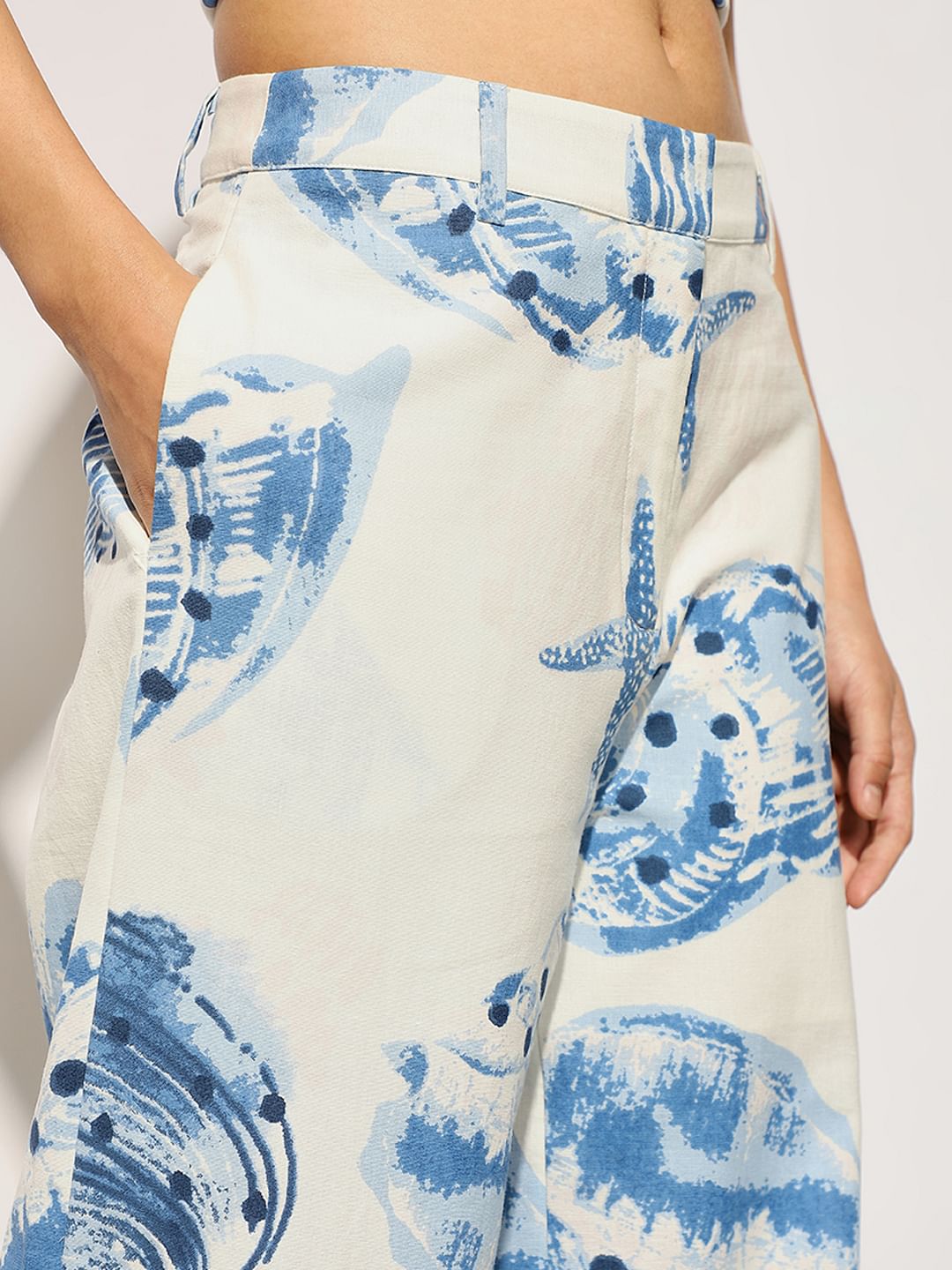 White Printed Straight Fit Co-Ord Set Pants