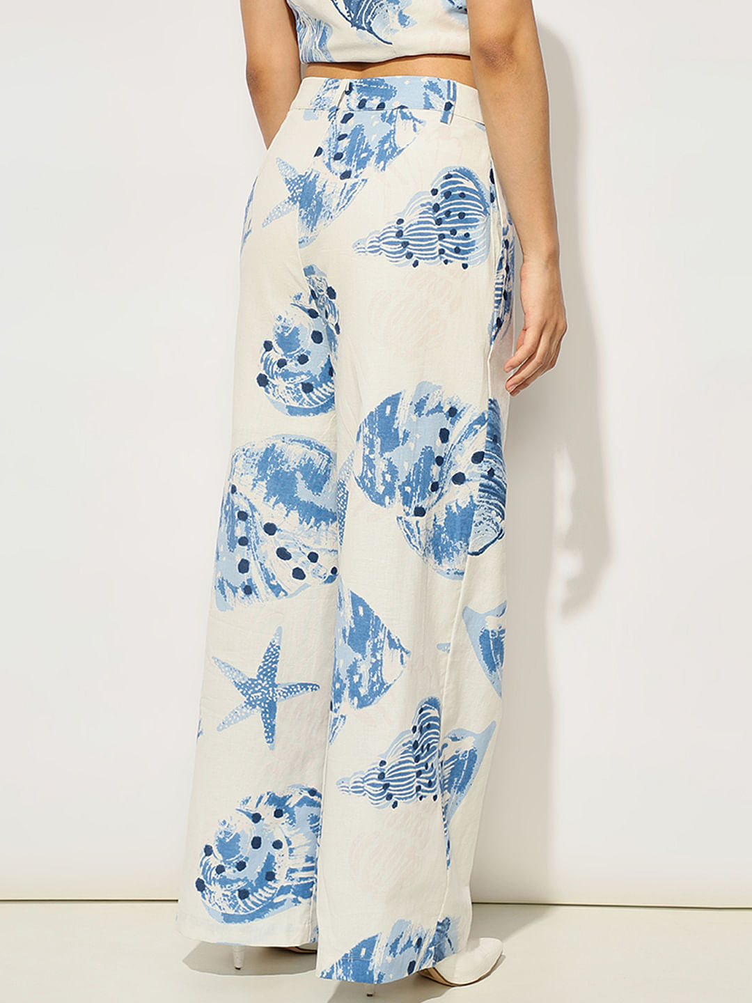 White Printed Straight Fit Co-Ord Set Pants