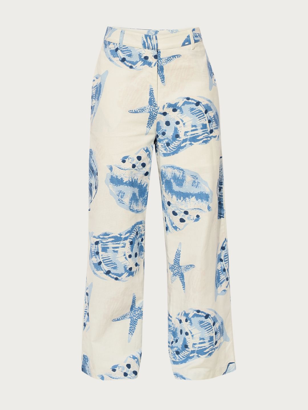 White Printed Straight Fit Co-Ord Set Pants