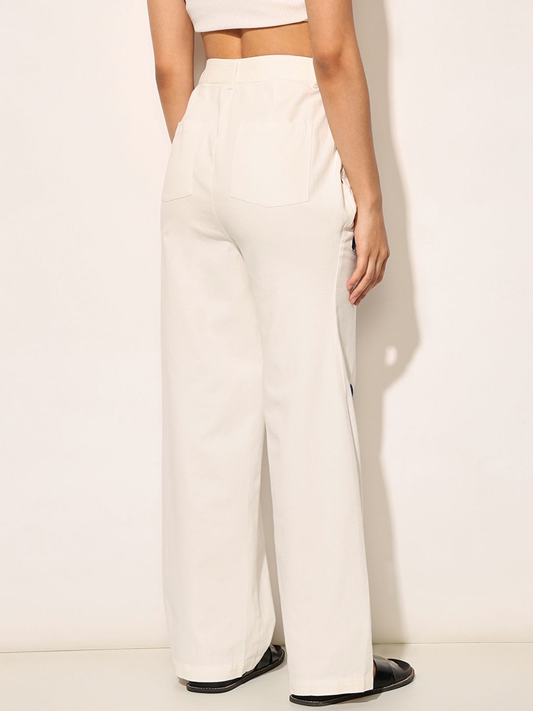 White Embroidered Loose Fit Pants