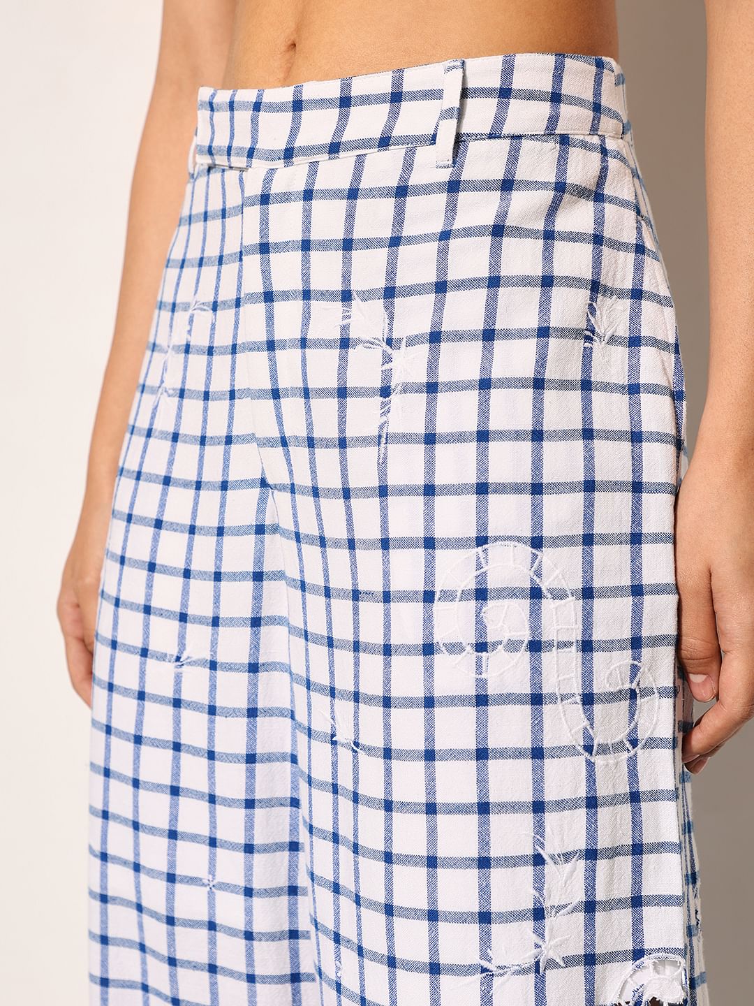 White & Blue Embroidered Pants