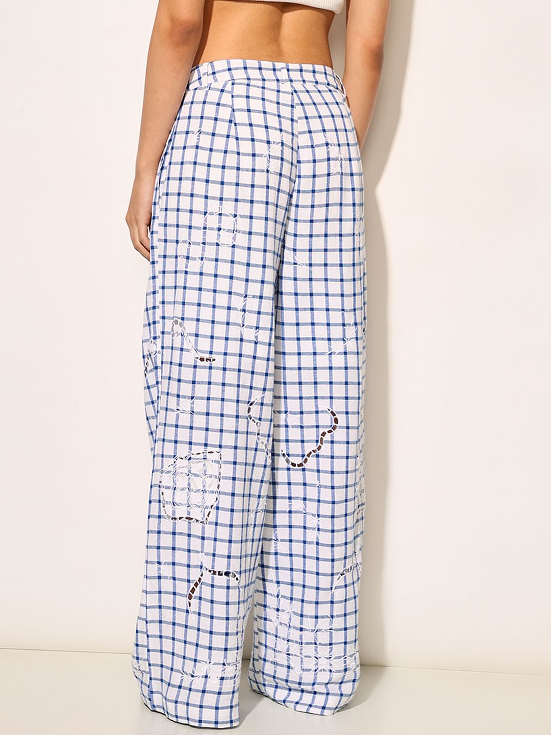 White & Blue Embroidered Pants