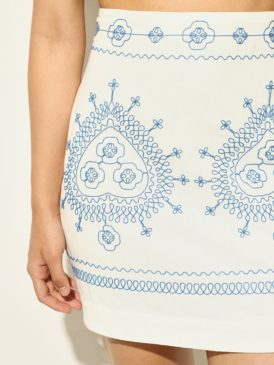 White Embroidered Co-Ord Set Skirt