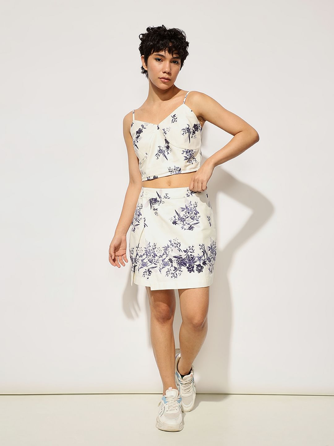 White Printed Mini Co-Ord Set Skorts