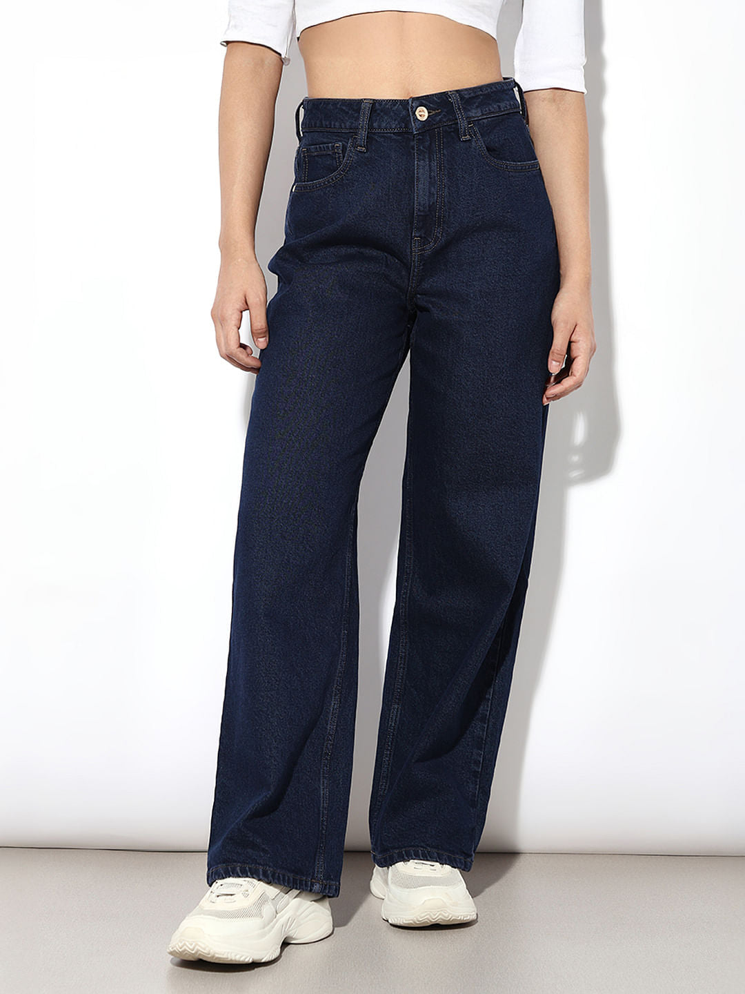 Dark Blue High Rise Wide Leg Jeans