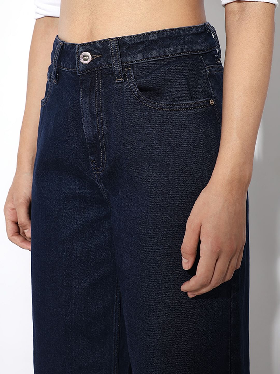 Dark Blue High Rise Wide Leg Jeans