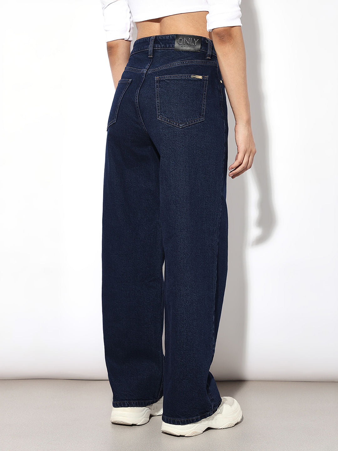 Dark Blue High Rise Wide Leg Jeans