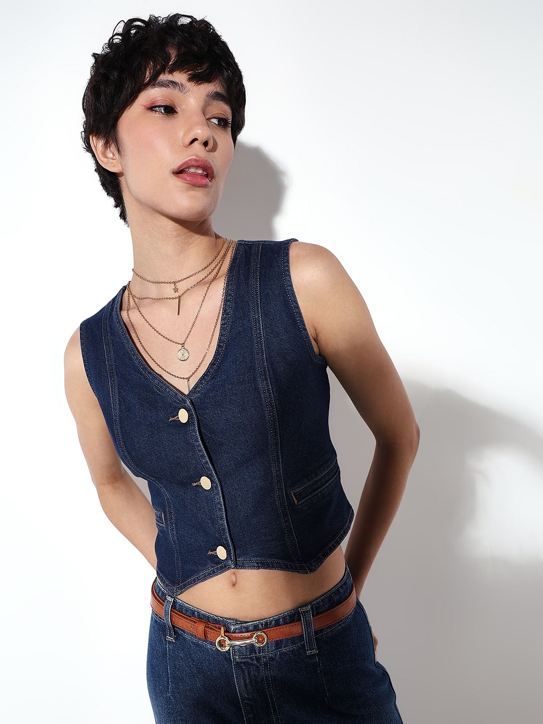 Dark Blue Denim Waistcoat