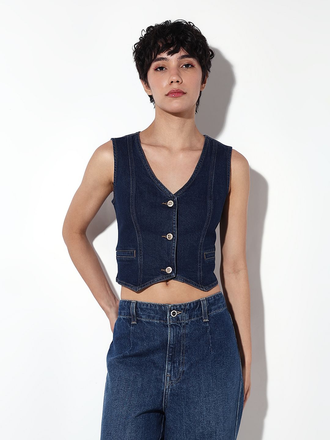 Dark Blue Denim Waistcoat