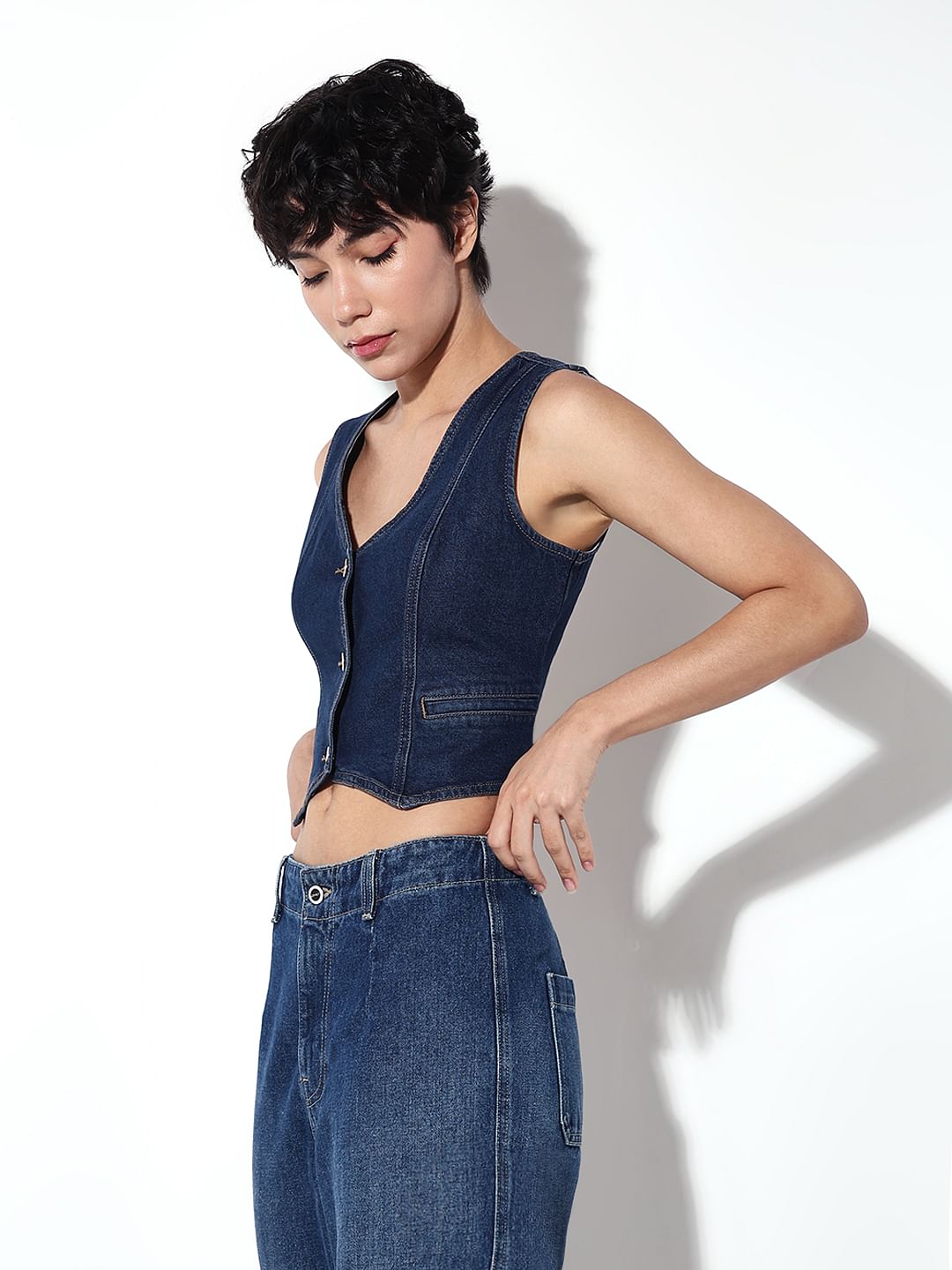 Dark Blue Denim Waistcoat