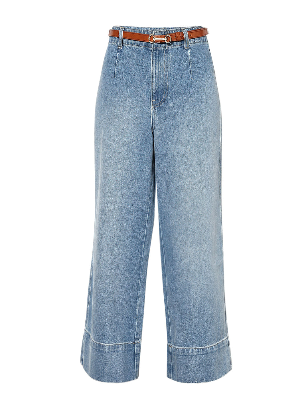 Blue Curved Hem Wide Leg Jeans