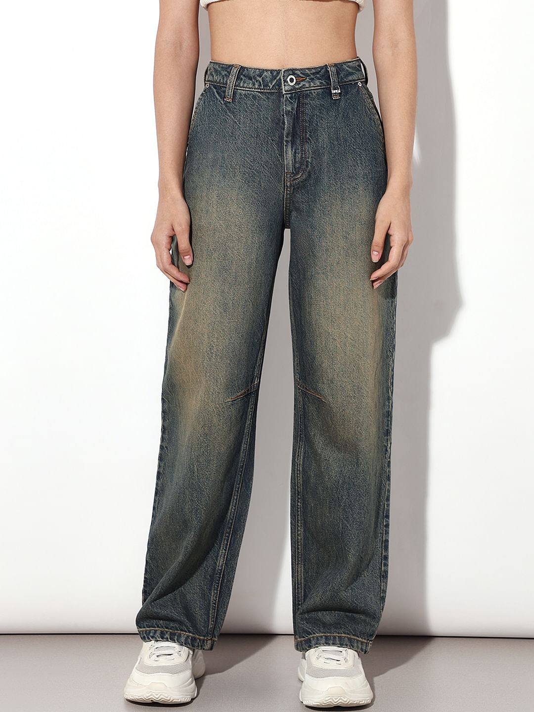 Blue High Rise Straight Fit Jeans