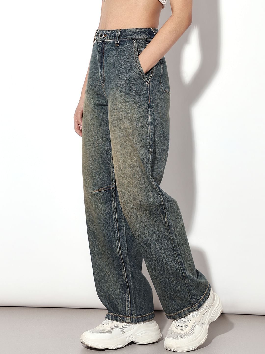 Blue High Rise Straight Fit Jeans