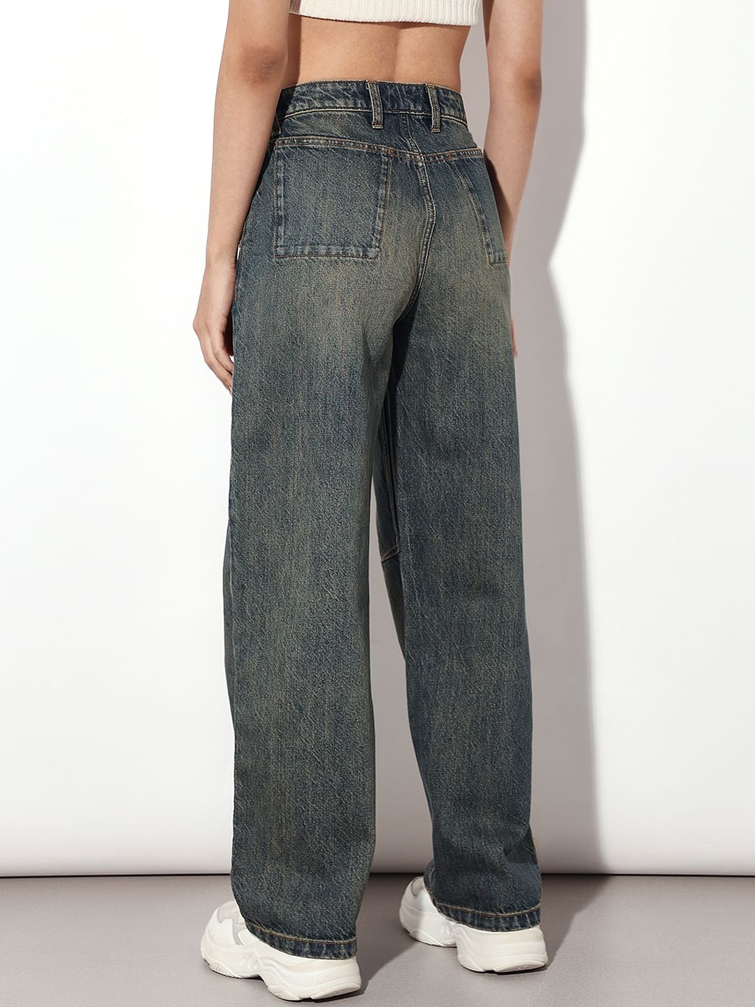 Blue High Rise Straight Fit Jeans