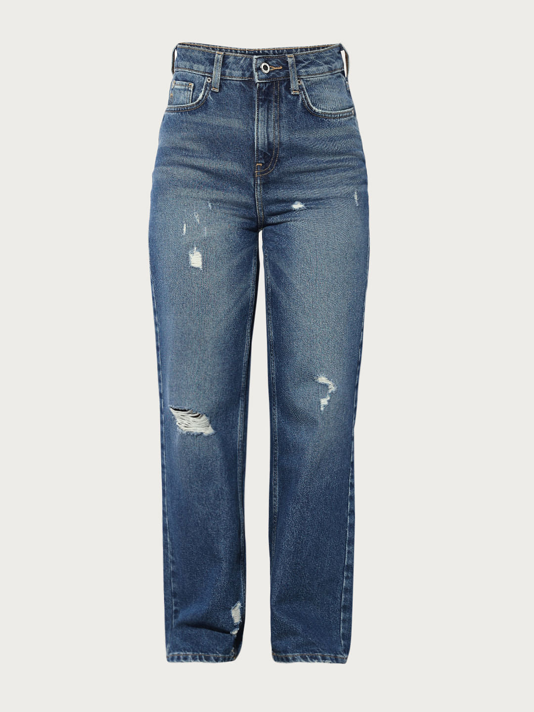 Dark Blue High Rise Distressed Jeans