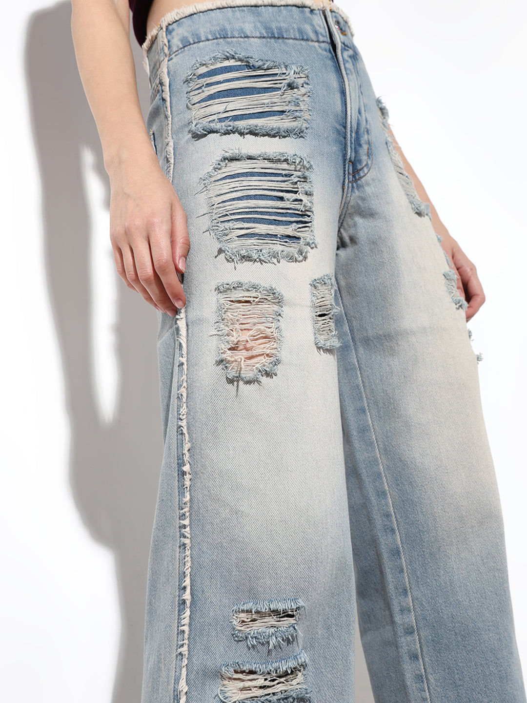 Blue Distressed Straight Fit Jeans