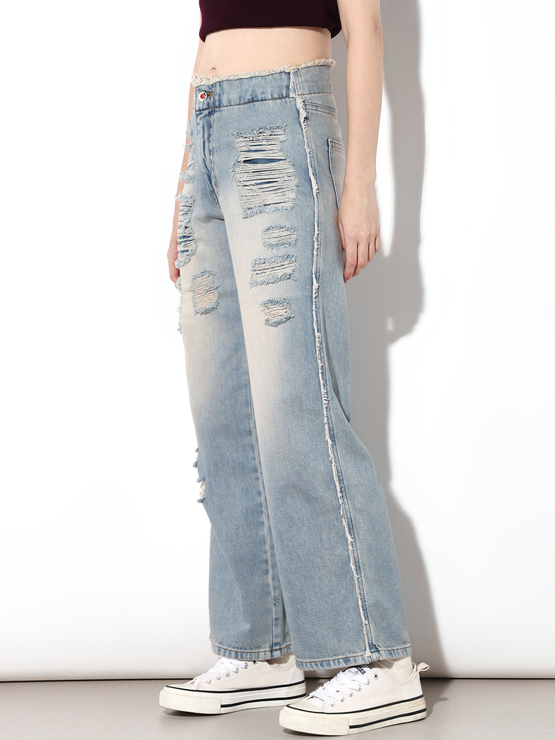 Blue Distressed Straight Fit Jeans