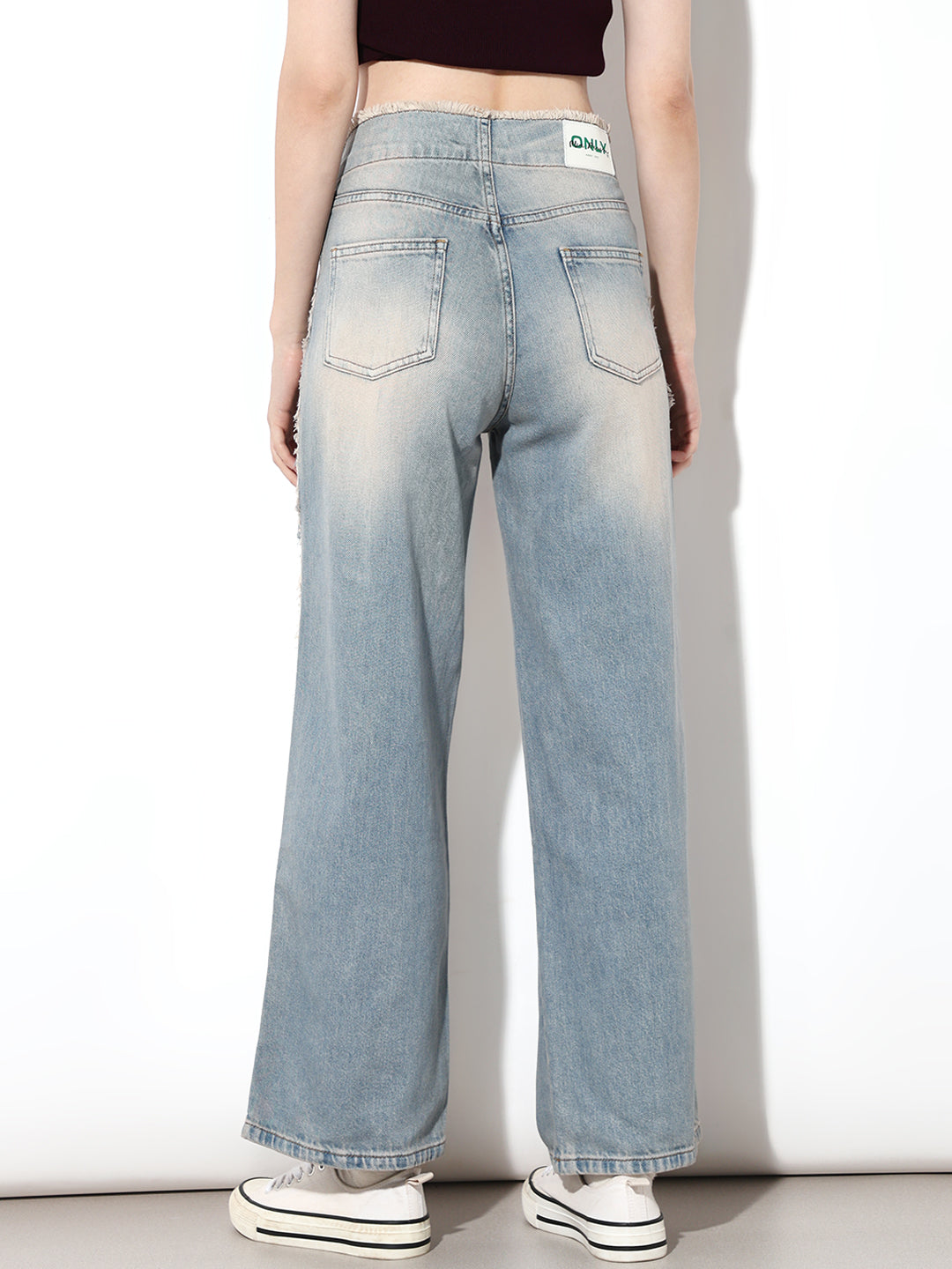 Blue Distressed Straight Fit Jeans