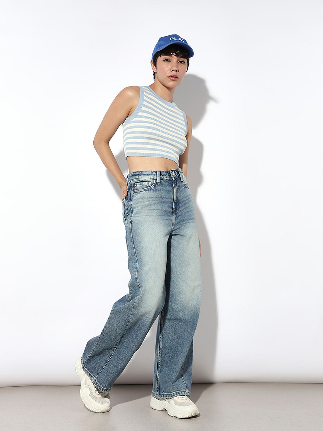 Blue High Rise Wide Leg Jeans