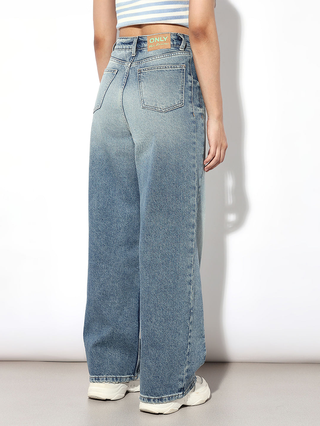 Blue High Rise Wide Leg Jeans