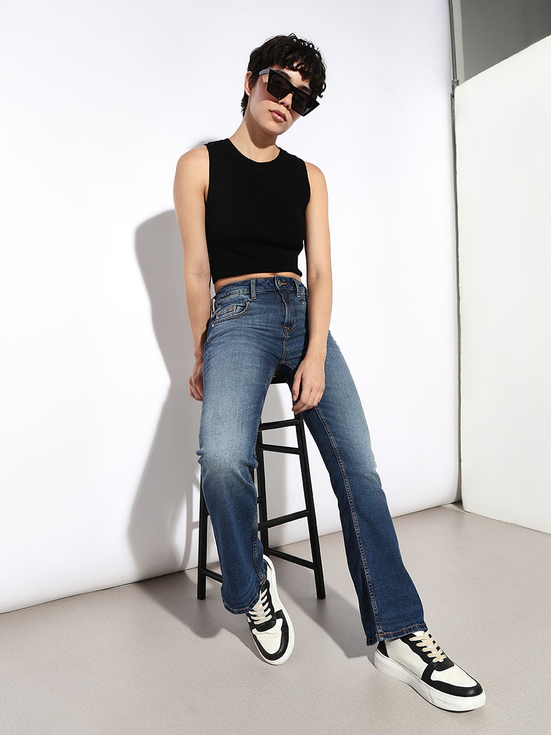 Blue High Rise Flared Jeans