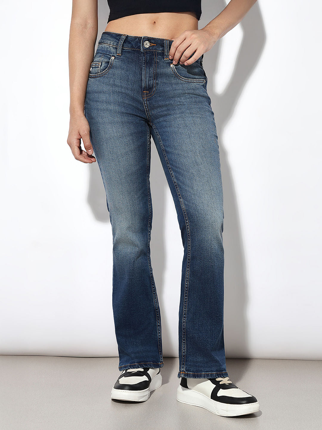 Blue High Rise Flared Jeans
