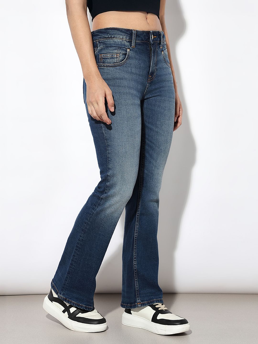Blue High Rise Flared Jeans