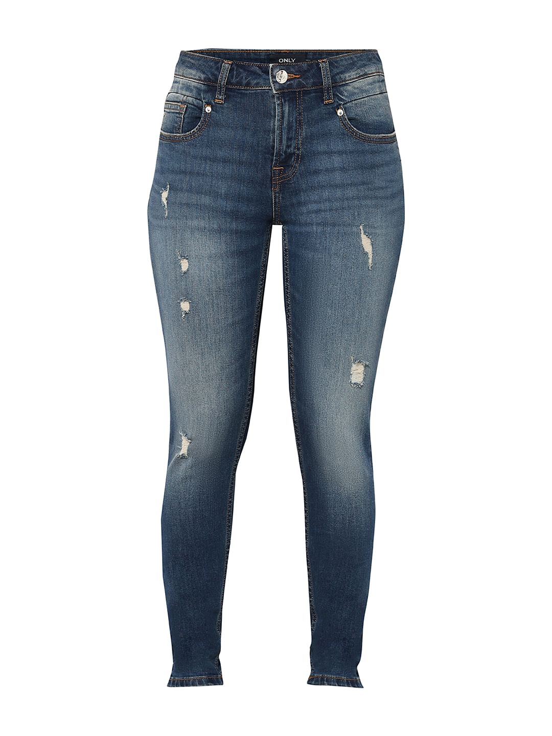 Blue High Rise Distressed Skinny Jeans