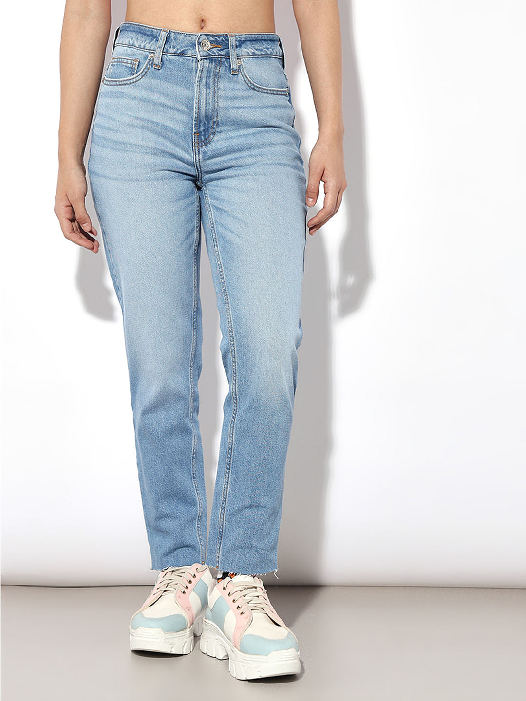 Light Blue High Rise Straight Fit Jeans