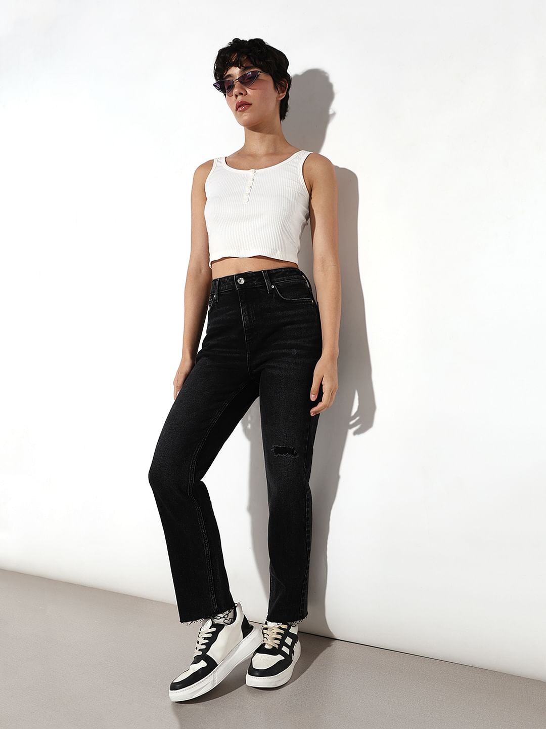 Black High Rise Erin Straight Fit Jeans