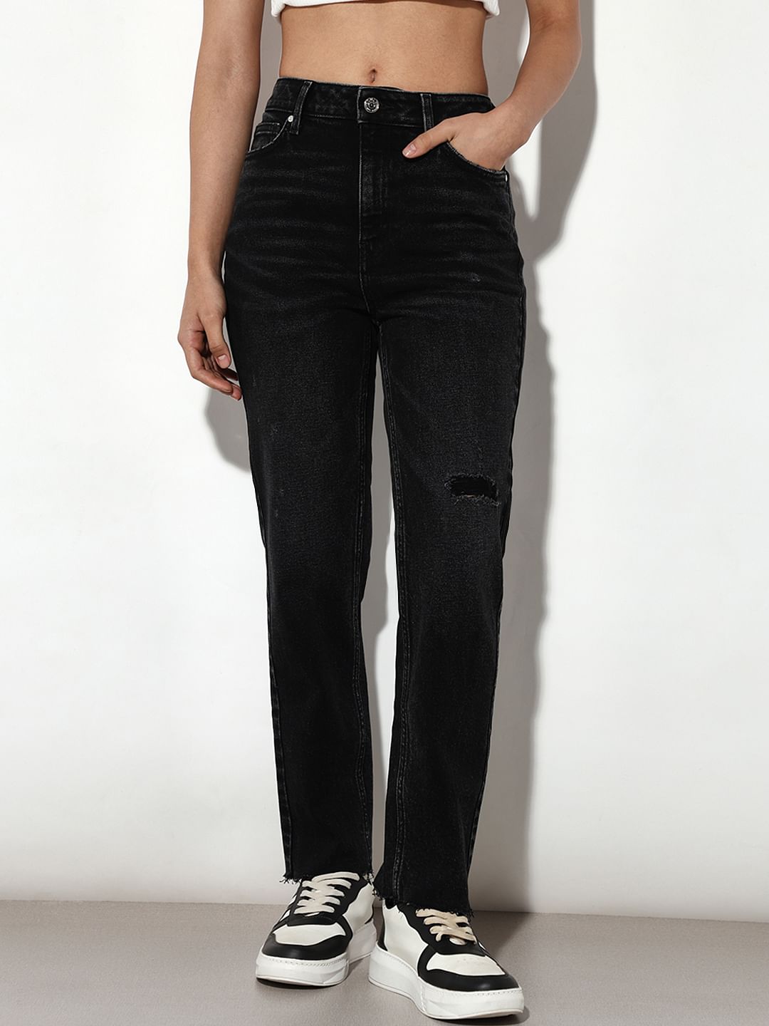Black High Rise Erin Straight Fit Jeans
