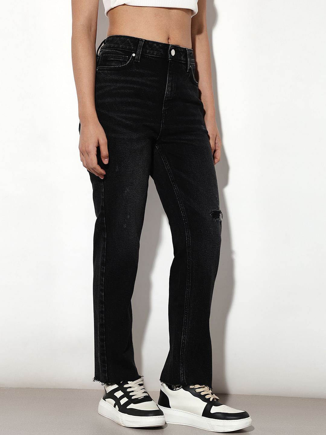 Black High Rise Erin Straight Fit Jeans