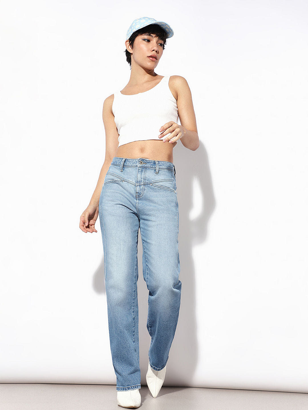 Blue High Rise Straight Fit Jeans