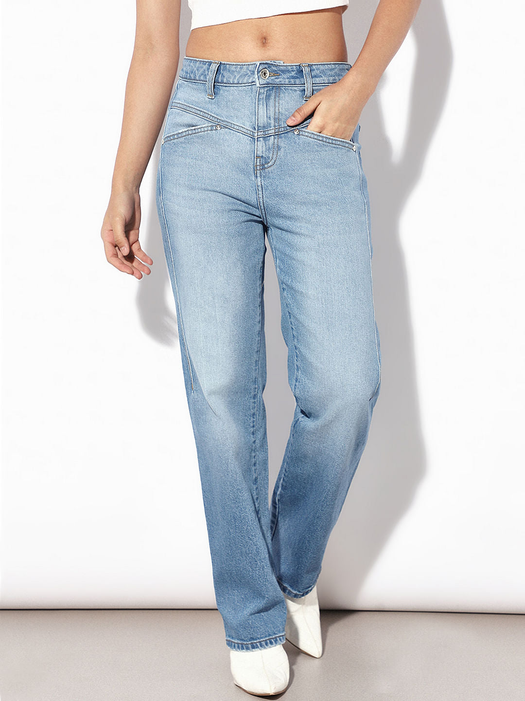 Blue High Rise Straight Fit Jeans